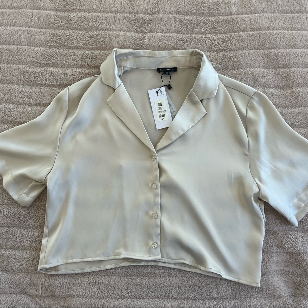 Cream Button-Up Crop Top